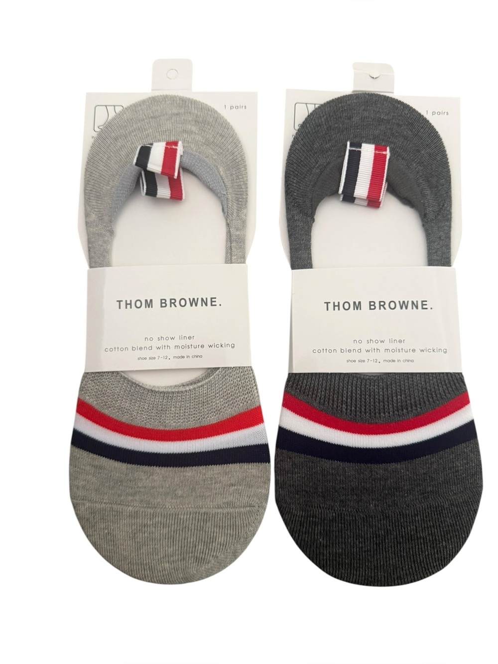 2 Pair Thom Browne Outlet Men’s No-Show Liner Socks with Signature Stripe